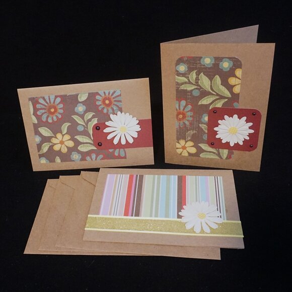 Set of 3 Diasy Embellished Handmade Thank You Greeting Note Cards - Picture 1 of 6